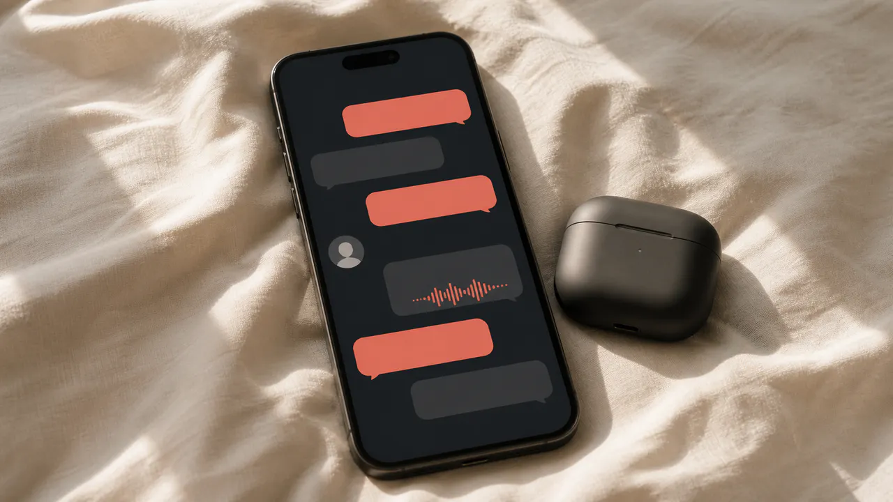 A phone displaying an ongoing chat and voice message