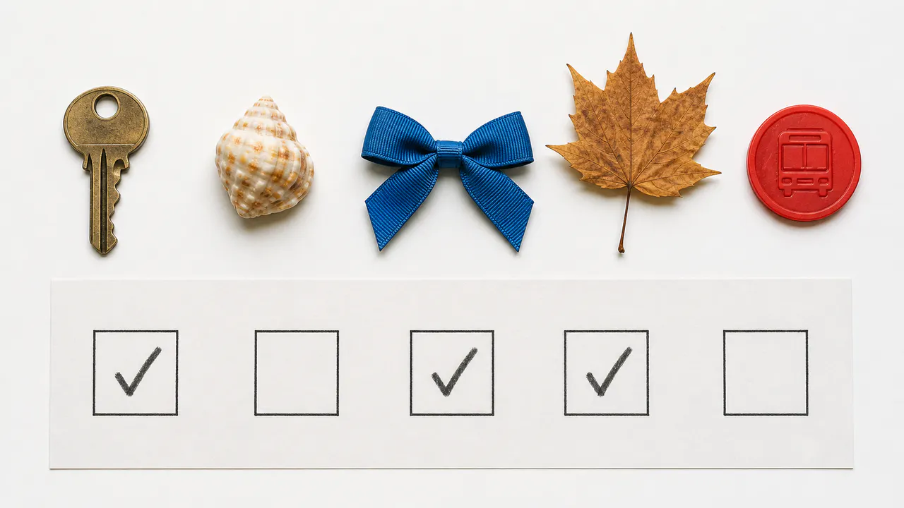 Five personal objects above a memory retention checklist