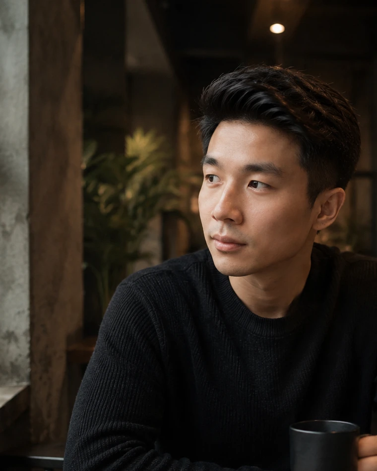 Hang Lei, founder of Riho, sitting in a coffee shop